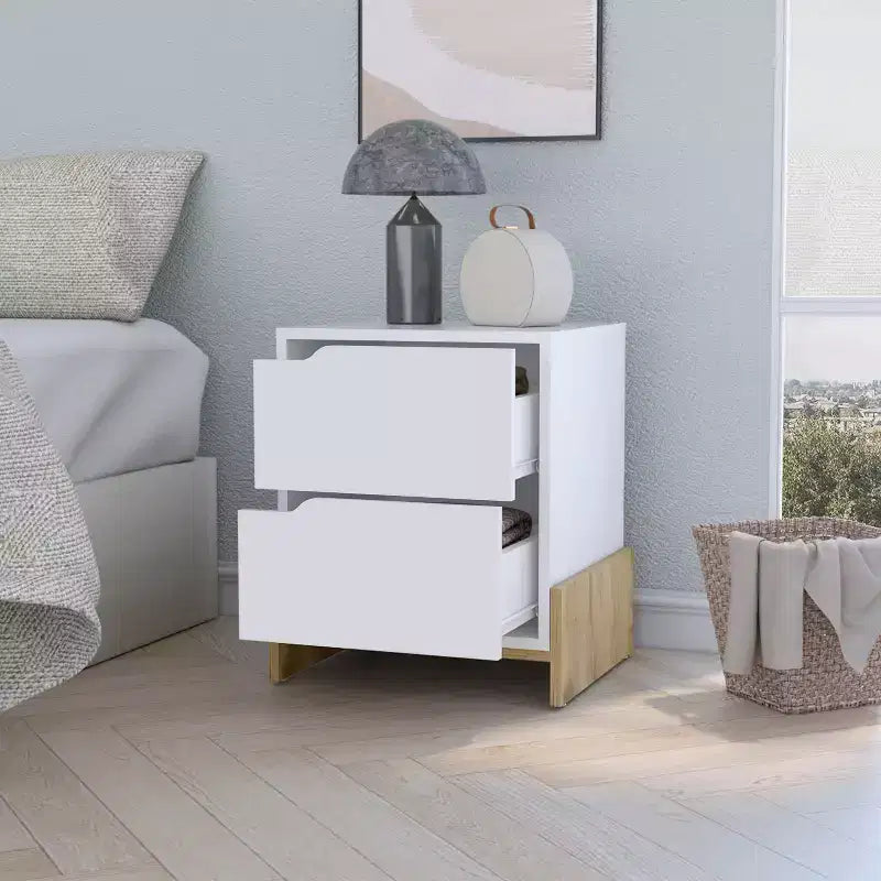 Stylish Functional 2 Drawer Nightstand for Bedroom Living Room