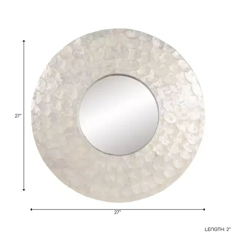 Modern Round Capiz Wall Mirror for Bedroom Decor - Decorative Mirror Frame for Bathroom, Entryway, or Hallway Wall Display - 27, Ivory