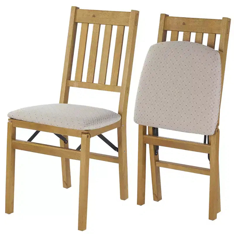 Stackmore Arts and Craft Wooden Folding Chairs with Padded Seats, Oak, Set of 2