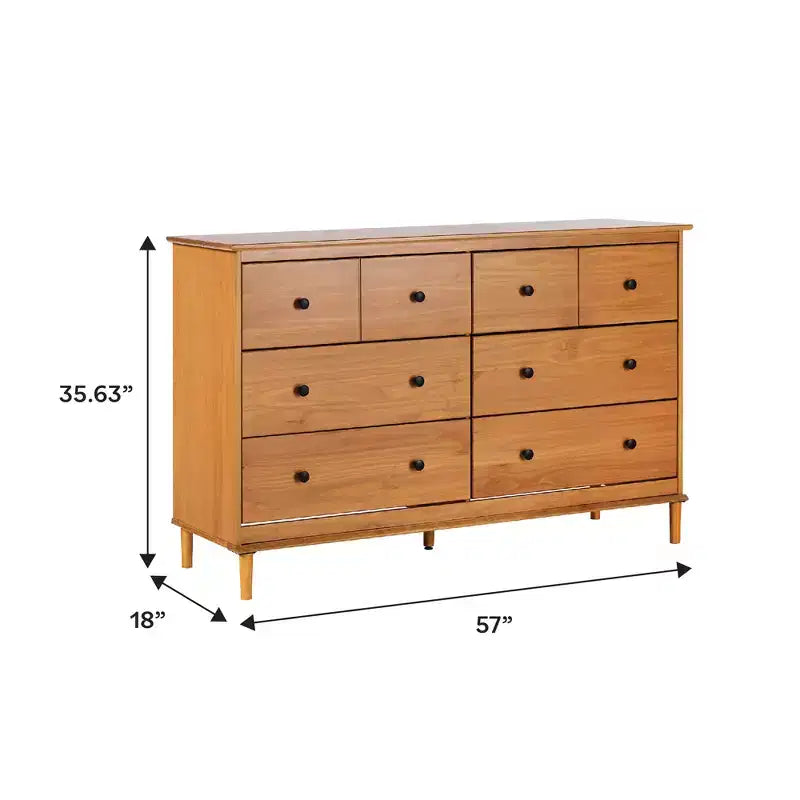 Classic Mid-Century Modern Horizontal 6 Drawer Dresser