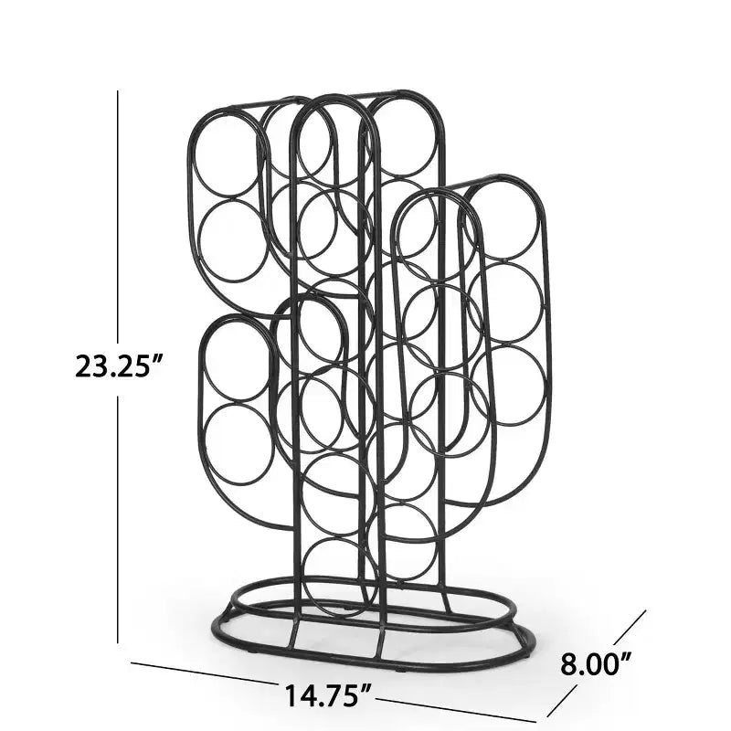 Casier à vin de comptoir moderne, métal noir, 59 x 37,5 x 20,3 cm, autoportant, capacité 12 bouteilles, rangement de bar contemporain