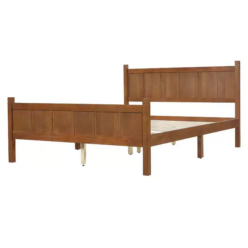 Lit plateforme Queen à panneau plat avec tête de lit et pied de lit, cadre de lit de ferme Shaker au grain de bois, noyer clair