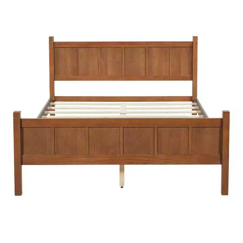Lit plateforme Queen à panneau plat avec tête de lit et pied de lit, cadre de lit de ferme Shaker au grain de bois, noyer clair