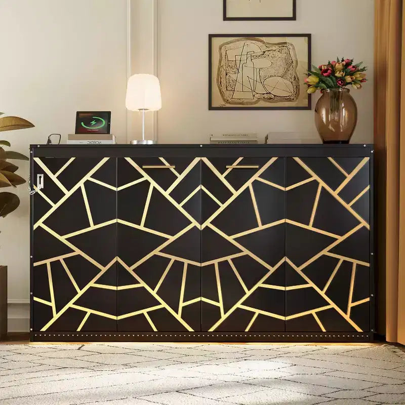 Lit escamotable Queen Size avec rabat latéral, éclairage LED sous le lit, prise USB intégrée, assemblage facile, noir