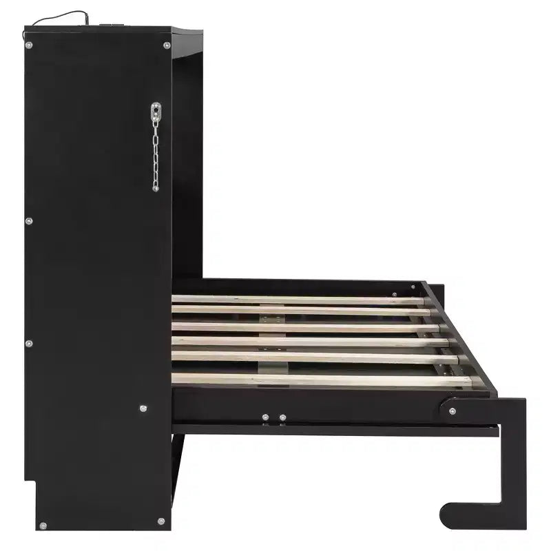 Lit escamotable Queen Size avec rabat latéral, éclairage LED sous le lit, prise USB intégrée, assemblage facile, noir