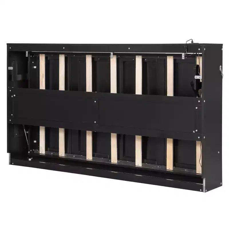 Lit escamotable Queen Size avec rabat latéral, éclairage LED sous le lit, prise USB intégrée, assemblage facile, noir
