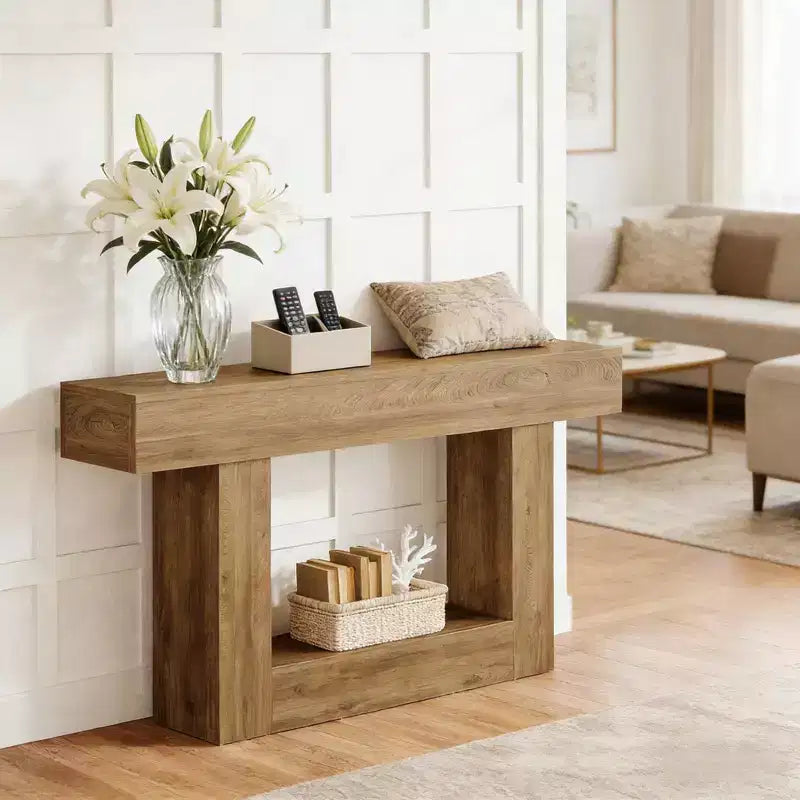 2-Tier Rustic Farmhouse End Table with U-Shaped Base Side Table for Living Room