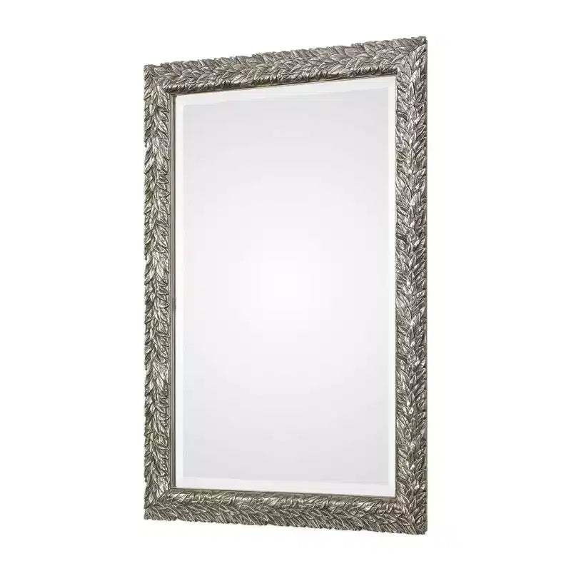 Rectangular Vanity Decorative Wall Mirror Beveled Burnished Metallic Silver Leaf Frame 24 3/4 Wide for Bathroom Bedroom