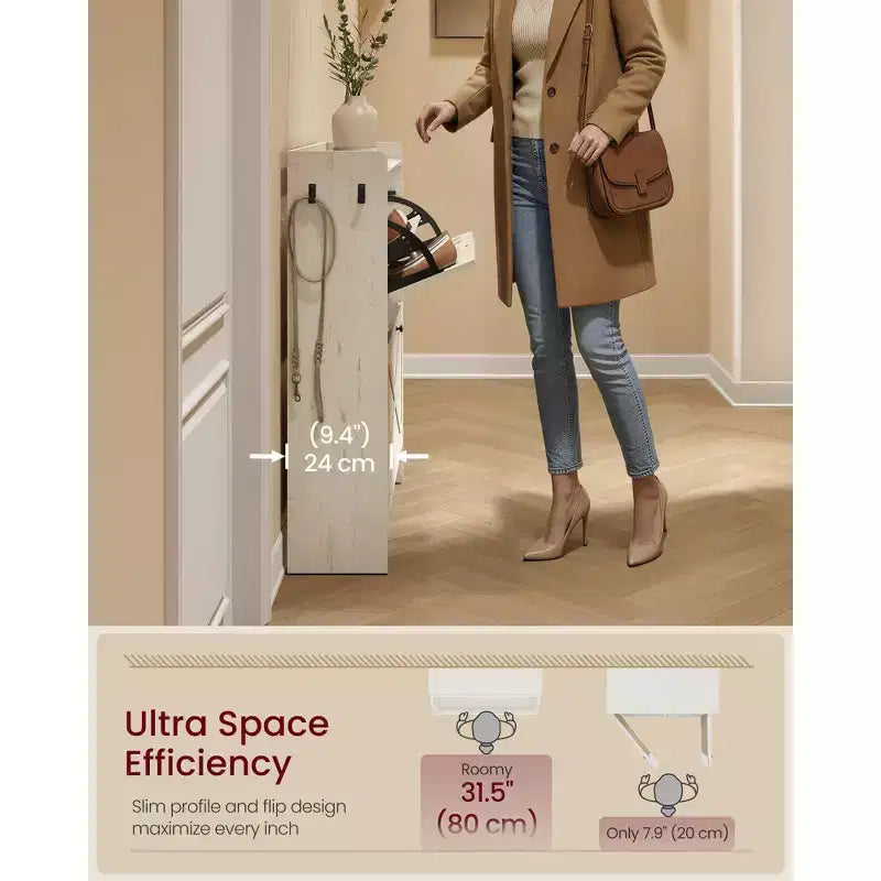 Meuble de Rangement pour Chaussures avec 2 Tiroirs Basculants, Étagère à Chaussures Étroite Autonome pour Entrée, Style Ferme, Peut Contenir 14 à 16 Paires