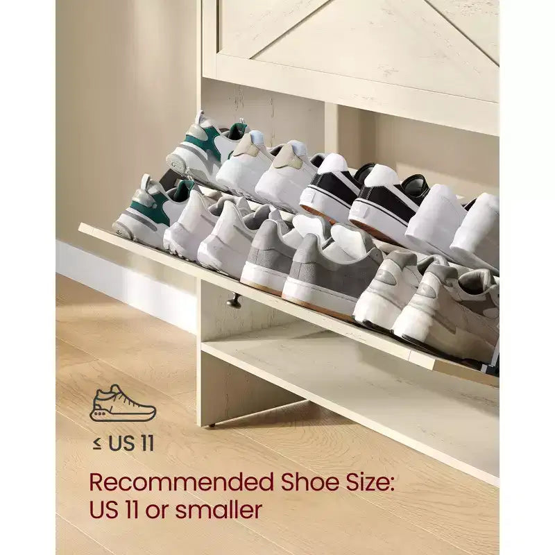 Meuble de Rangement pour Chaussures avec 2 Tiroirs Basculants, Étagère à Chaussures Étroite Autonome pour Entrée, Style Ferme, Peut Contenir 14 à 16 Paires