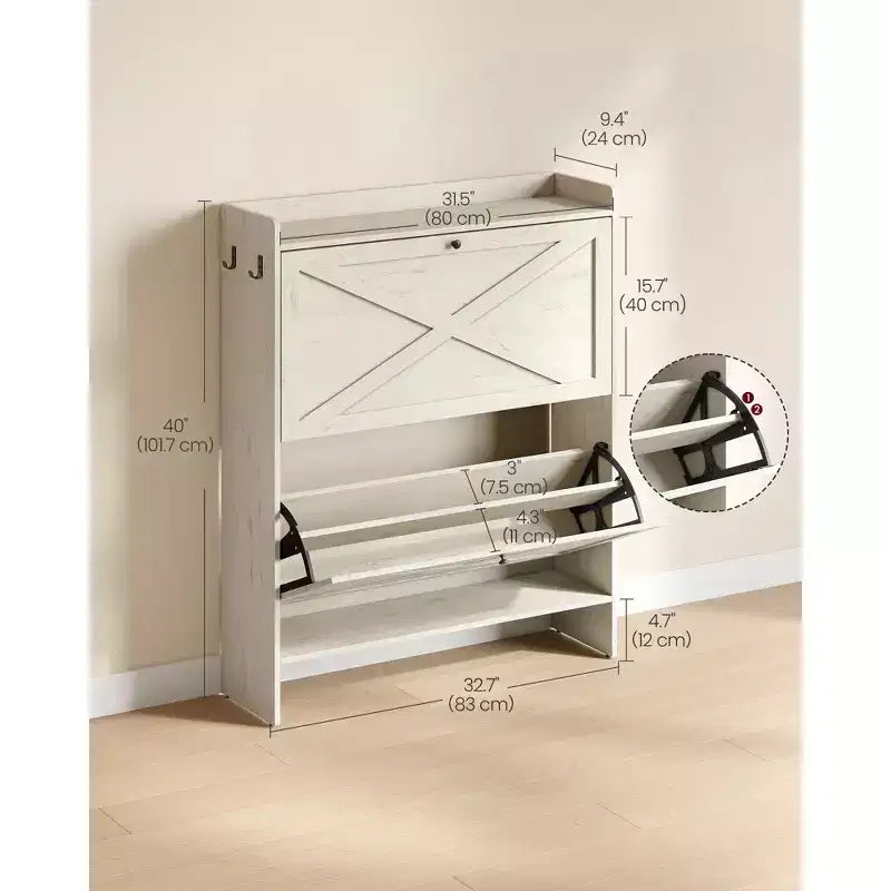 Meuble de Rangement pour Chaussures avec 2 Tiroirs Basculants, Étagère à Chaussures Étroite Autonome pour Entrée, Style Ferme, Peut Contenir 14 à 16 Paires