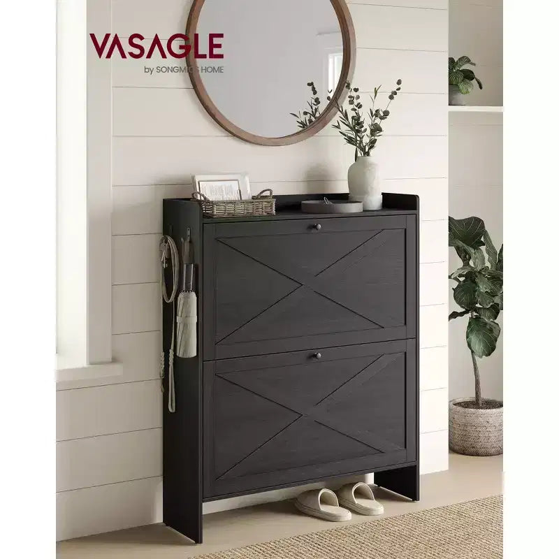 Meuble de Rangement pour Chaussures avec 2 Tiroirs Basculants, Étagère à Chaussures Étroite Autonome pour Entrée, Style Ferme, Peut Contenir 14 à 16 Paires