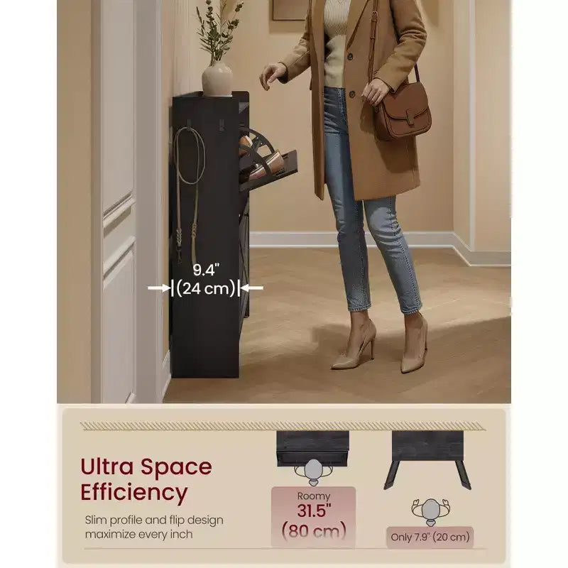 Meuble de Rangement pour Chaussures avec 2 Tiroirs Basculants, Étagère à Chaussures Étroite Autonome pour Entrée, Style Ferme, Peut Contenir 14 à 16 Paires