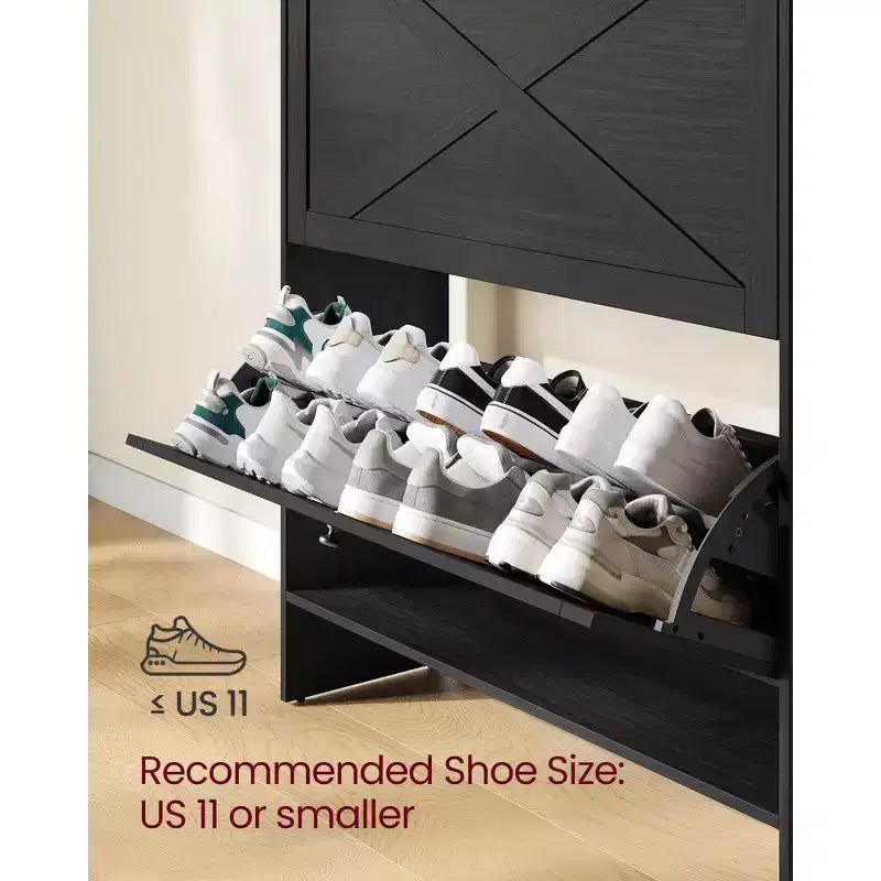 Meuble de Rangement pour Chaussures avec 2 Tiroirs Basculants, Étagère à Chaussures Étroite Autonome pour Entrée, Style Ferme, Peut Contenir 14 à 16 Paires