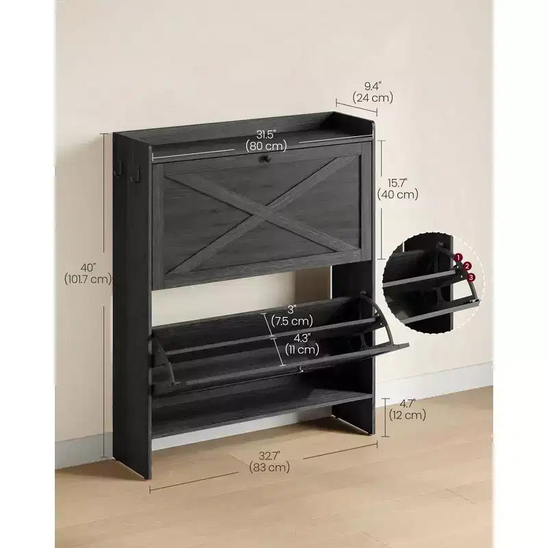Meuble de Rangement pour Chaussures avec 2 Tiroirs Basculants, Étagère à Chaussures Étroite Autonome pour Entrée, Style Ferme, Peut Contenir 14 à 16 Paires