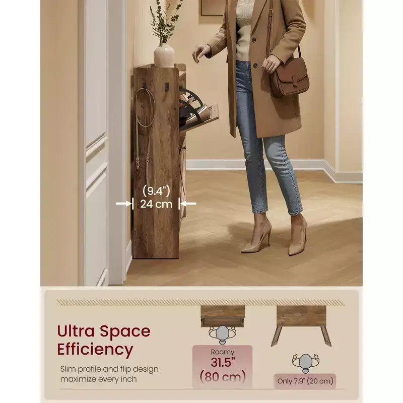 Meuble de Rangement pour Chaussures avec 2 Tiroirs Basculants, Étagère à Chaussures Étroite Autonome pour Entrée, Style Ferme, Peut Contenir 14 à 16 Paires