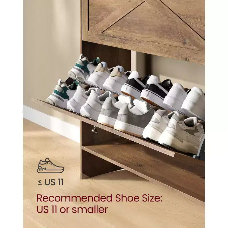 Meuble de Rangement pour Chaussures avec 2 Tiroirs Basculants, Étagère à Chaussures Étroite Autonome pour Entrée, Style Ferme, Peut Contenir 14 à 16 Paires