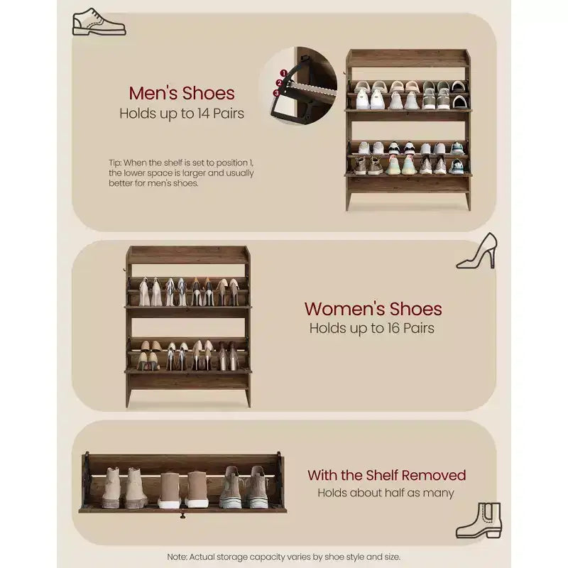 Meuble de Rangement pour Chaussures avec 2 Tiroirs Basculants, Étagère à Chaussures Étroite Autonome pour Entrée, Style Ferme, Peut Contenir 14 à 16 Paires