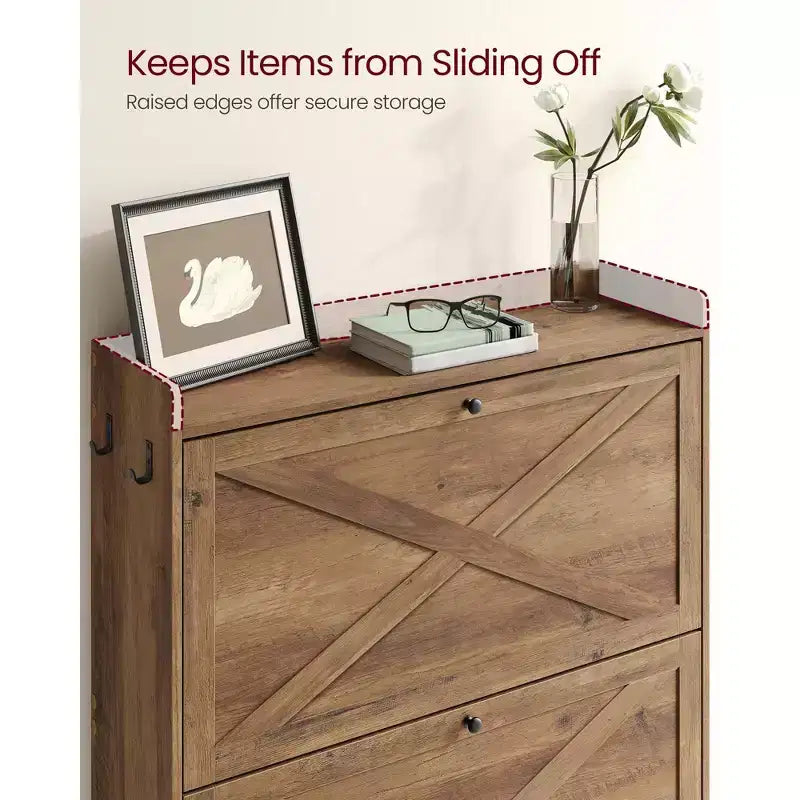 Meuble de Rangement pour Chaussures avec 2 Tiroirs Basculants, Étagère à Chaussures Étroite Autonome pour Entrée, Style Ferme, Peut Contenir 14 à 16 Paires