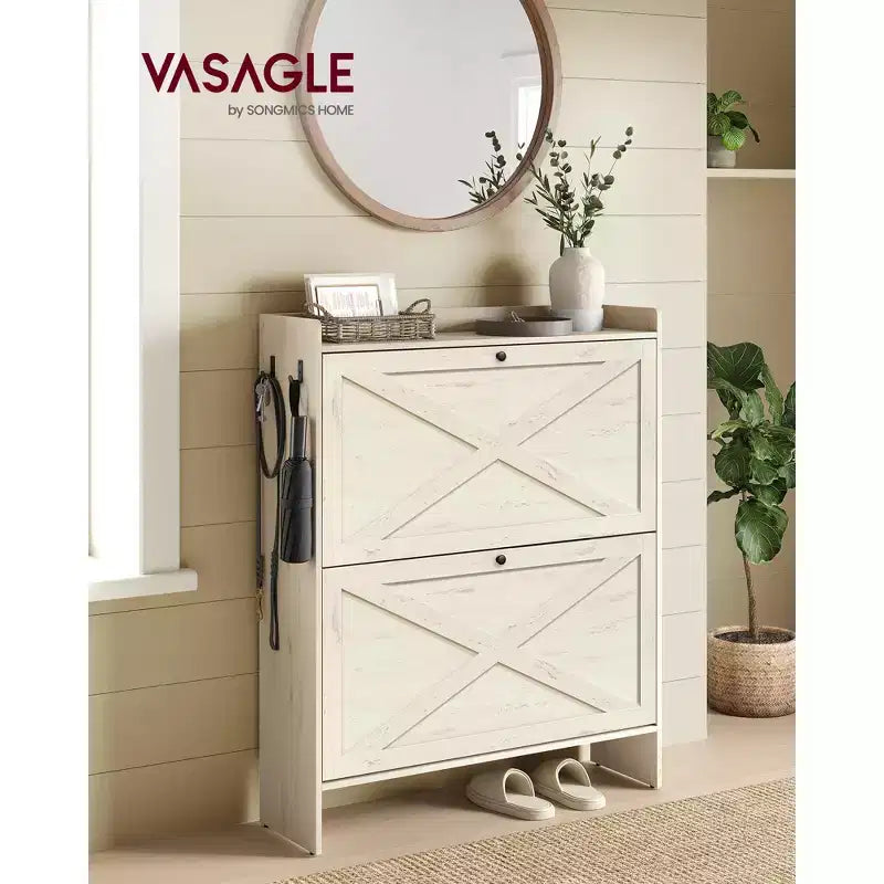 Meuble de Rangement pour Chaussures avec 2 Tiroirs Basculants, Étagère à Chaussures Étroite Autonome pour Entrée, Style Ferme, Peut Contenir 14 à 16 Paires