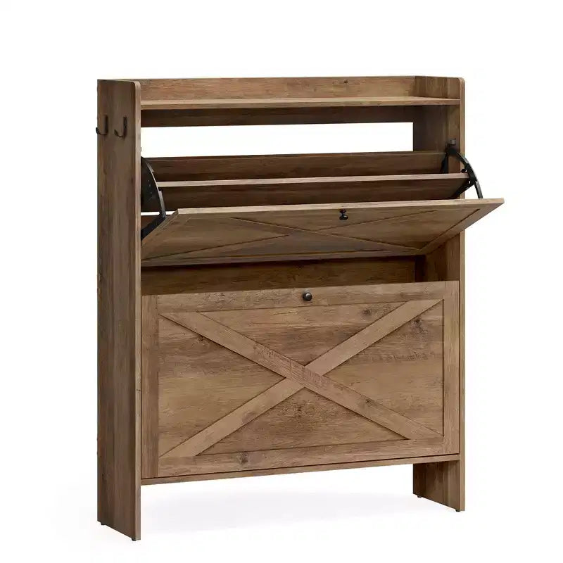 VASAGLE Shoe Storage Cabinet Organizer with 2 Flip Drawers, Freestanding Narrow Shoe Rack Cabinet for Entryway, Farmhouse Style, Fits 14 to 16 Pairs