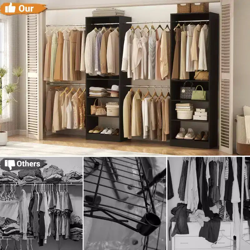 Système de rangement pour placard de 1,5 à 3 m avec 5 tringles et étagères, organisateur de placard extensible pour chambre à coucher