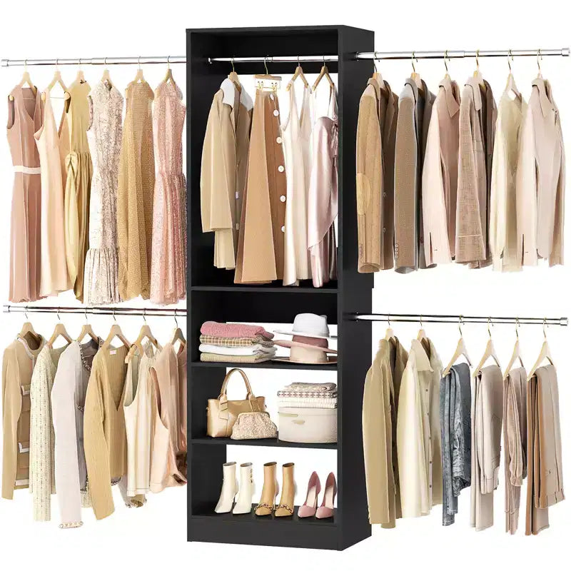 Système de rangement pour placard de 1,5 à 3 m avec 5 tringles et étagères, organisateur de placard extensible pour chambre à coucher