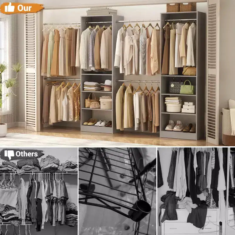 Système de rangement pour placard de 1,5 à 3 m avec 5 tringles et étagères, organisateur de placard extensible pour chambre à coucher