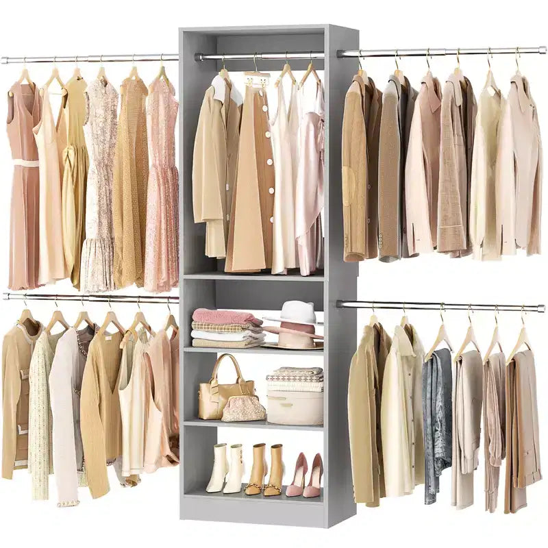 Système de rangement pour placard de 1,5 à 3 m avec 5 tringles et étagères, organisateur de placard extensible pour chambre à coucher
