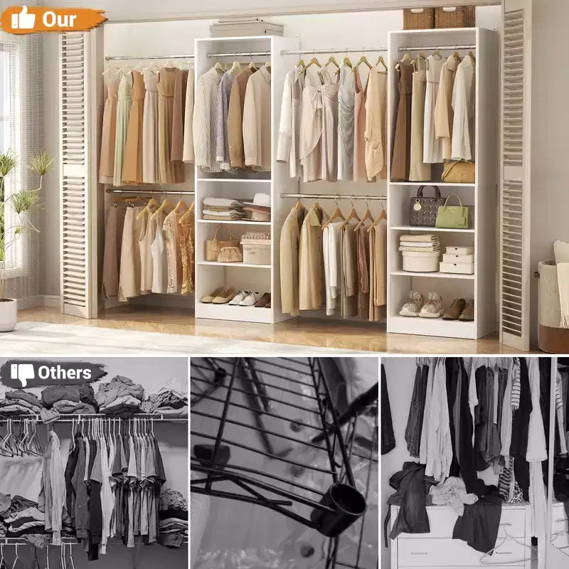 Système de rangement pour placard de 1,5 à 3 m avec 5 tringles et étagères, organisateur de placard extensible pour chambre à coucher