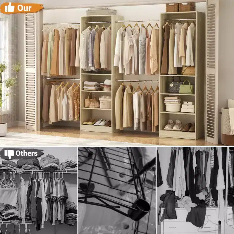 Système de rangement pour placard de 1,5 à 3 m avec 5 tringles et étagères, organisateur de placard extensible pour chambre à coucher