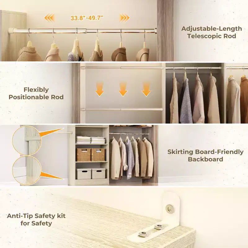 Système de rangement pour placard de 1,5 à 3 m avec 5 tringles et étagères, organisateur de placard extensible pour chambre à coucher