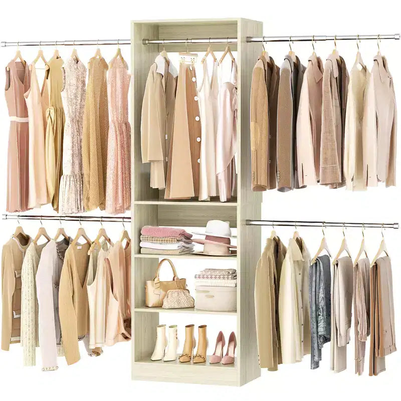 Système de rangement pour placard de 1,5 à 3 m avec 5 tringles et étagères, organisateur de placard extensible pour chambre à coucher