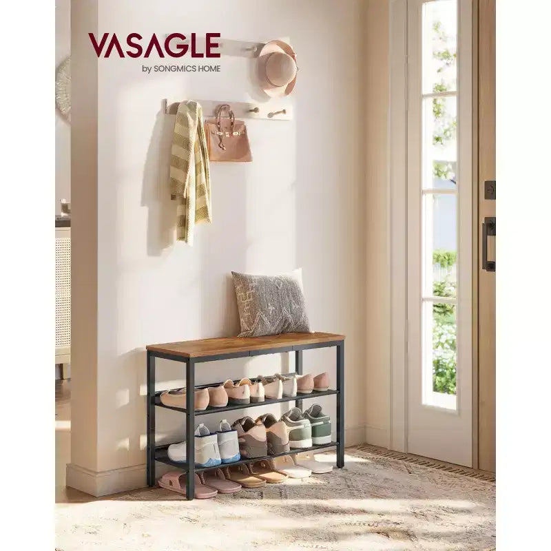 Shoe Rack for Entryway, 3-Tier Shoe Rack Organizer with Storage Shelves, Freestanding, Adjustable, Rustic Brown and Ink Black