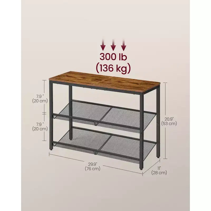 Meuble à chaussures pour entrée, organisateur de chaussures à 3 niveaux avec étagères de rangement, autoportant, réglable, marron rustique et noir encre