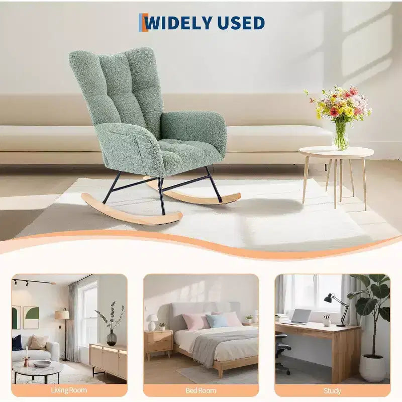 Fauteuil à bascule de puériculture en tissu Teddy, fauteuil à bascule confortable pour salon, chambre et petites salles de classe