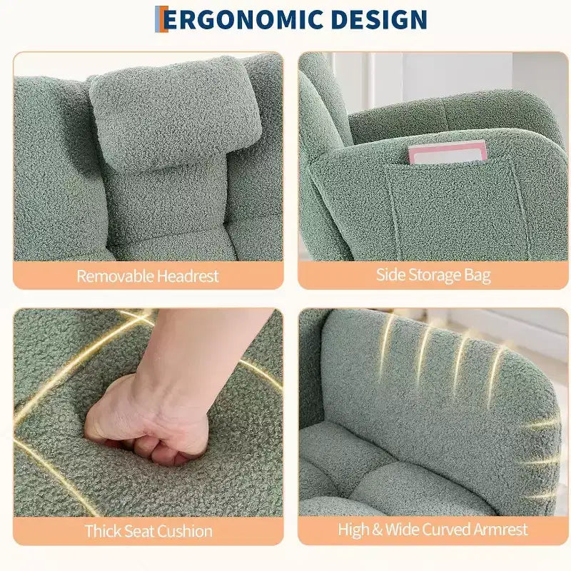 Fauteuil à bascule de puériculture en tissu Teddy, fauteuil à bascule confortable pour salon, chambre et petites salles de classe
