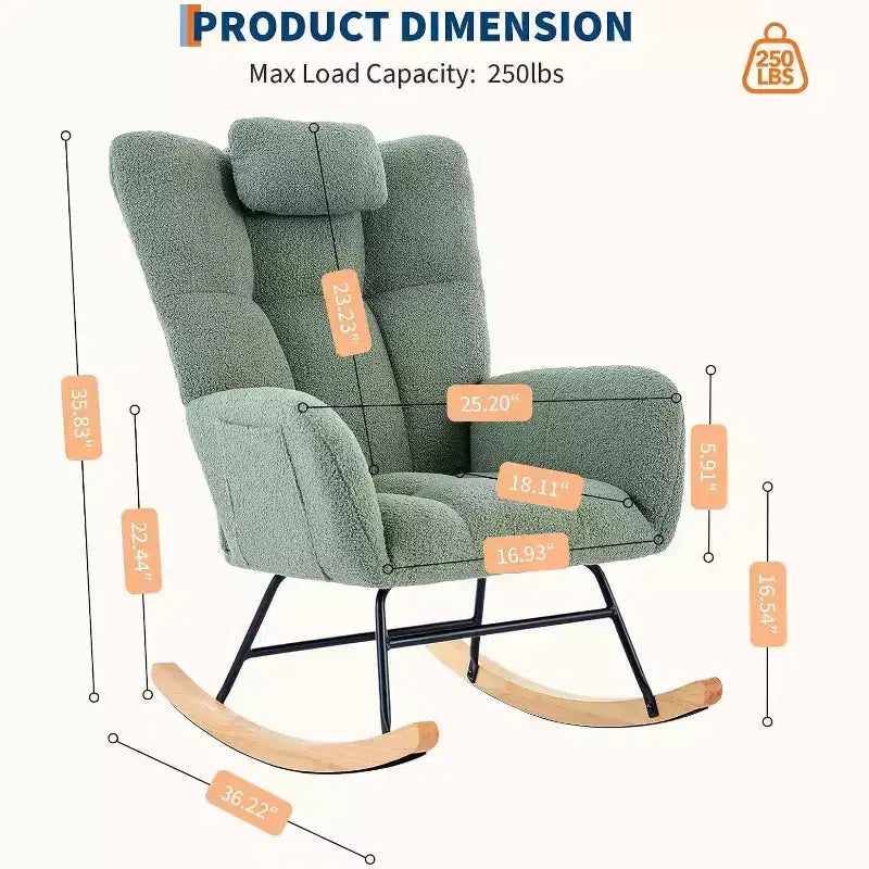 Fauteuil à bascule de puériculture en tissu Teddy, fauteuil à bascule confortable pour salon, chambre et petites salles de classe