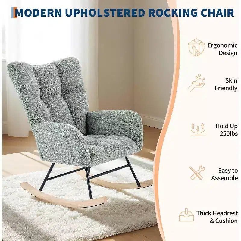 Fauteuil à bascule de puériculture en tissu Teddy, fauteuil à bascule confortable pour salon, chambre et petites salles de classe