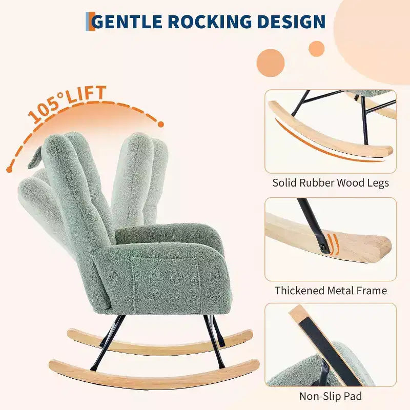 Fauteuil à bascule de puériculture en tissu Teddy, fauteuil à bascule confortable pour salon, chambre et petites salles de classe
