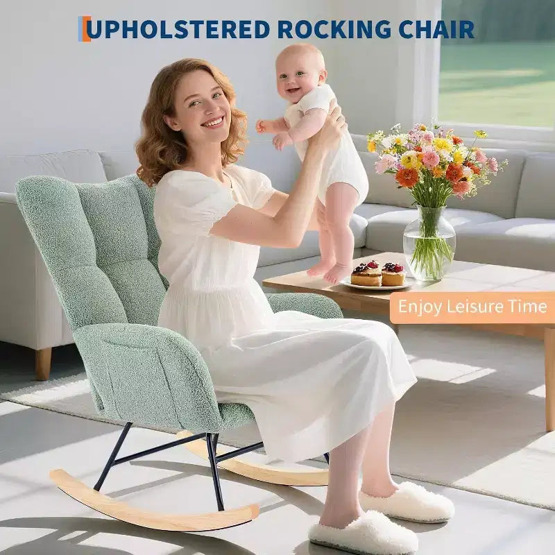 Fauteuil à bascule de puériculture en tissu Teddy, fauteuil à bascule confortable pour salon, chambre et petites salles de classe