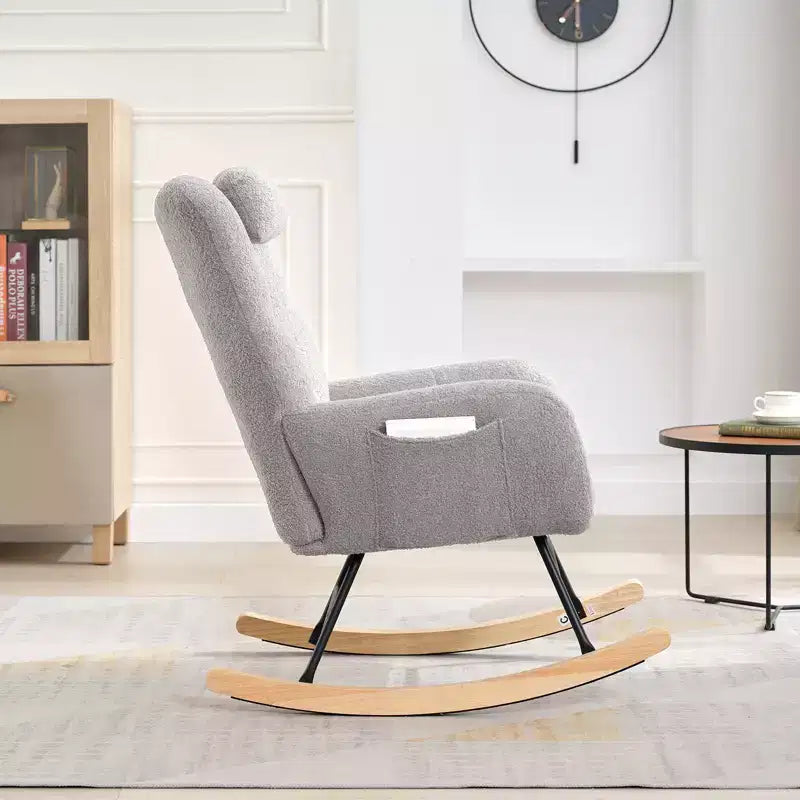 Fauteuil à bascule de puériculture en tissu Teddy, fauteuil à bascule confortable pour salon, chambre et petites salles de classe