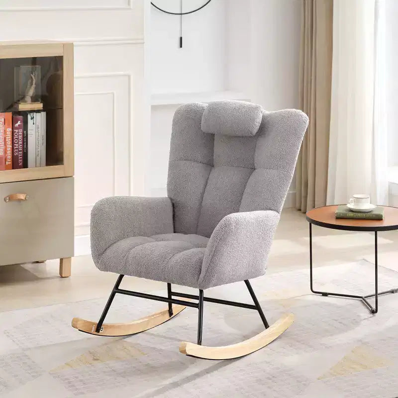 Fauteuil à bascule de puériculture en tissu Teddy, fauteuil à bascule confortable pour salon, chambre et petites salles de classe