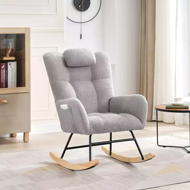 Teddy Fabric Upholstered Nursery Rocking Chair, Cozy Glider Rocker for Living Room Bedroom & Classroom Small Spaces