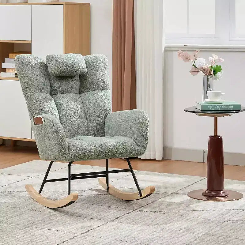 Teddy Fabric Upholstered Nursery Rocking Chair, Cozy Glider Rocker for Living Room Bedroom & Classroom Small Spaces