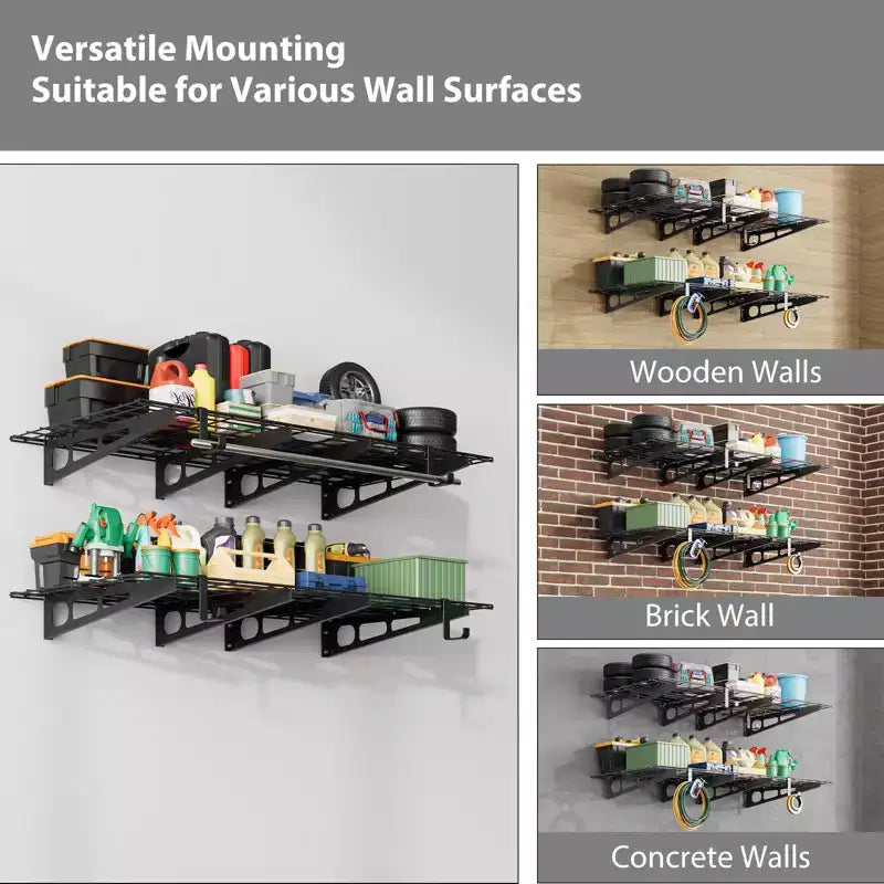 Étagères Murales Robustes (Lot de 2), Rangement de Garage, Étagères Flottantes en Métal pour Garage, Atelier, Sous-sol, Abri de Jardin