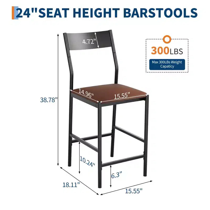 Lot de 2 tabourets de bar modernes hauteur comptoir, chaises d'îlot en cuir PU avec dossier incurvé et repose-pieds, cadre en fer robuste de 136 kg pour la cuisine