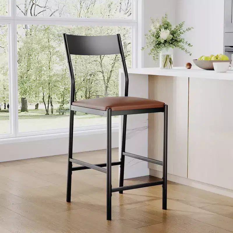 Lot de 2 tabourets de bar modernes hauteur comptoir, chaises d'îlot en cuir PU avec dossier incurvé et repose-pieds, cadre en fer robuste de 136 kg pour la cuisine