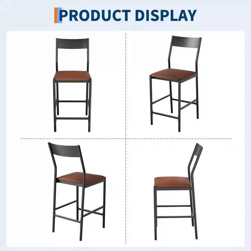 Lot de 2 tabourets de bar modernes hauteur comptoir, chaises d'îlot en cuir PU avec dossier incurvé et repose-pieds, cadre en fer robuste de 136 kg pour la cuisine