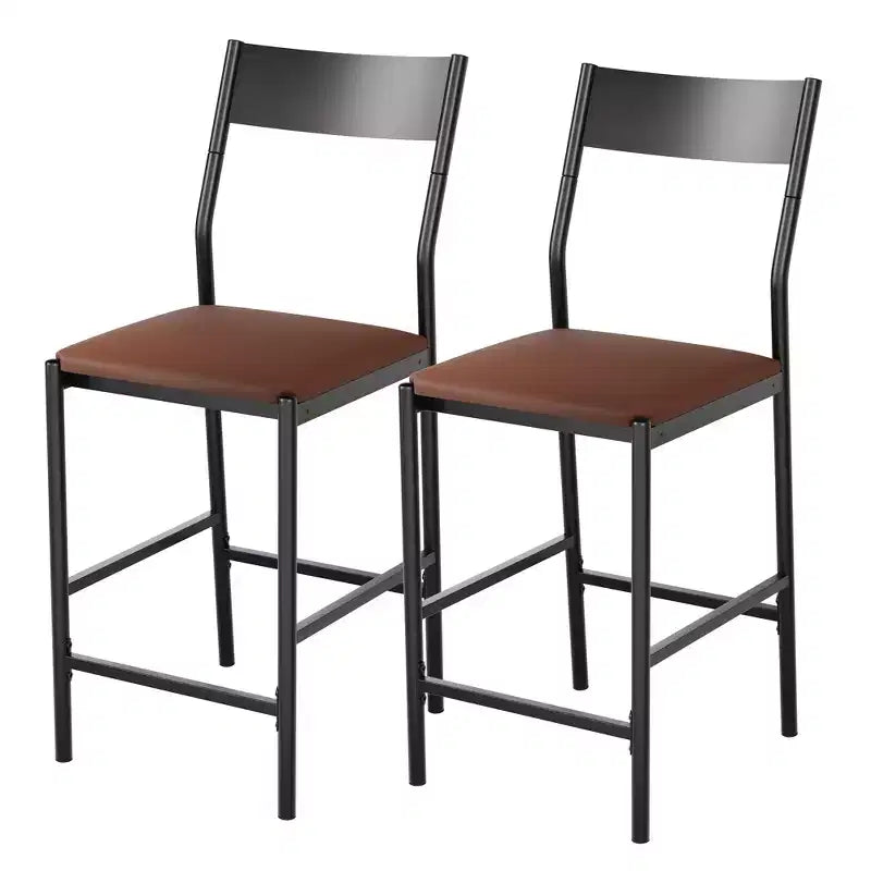 Lot de 2 tabourets de bar modernes hauteur comptoir, chaises d'îlot en cuir PU avec dossier incurvé et repose-pieds, cadre en fer robuste de 136 kg pour la cuisine
